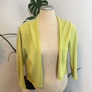 Casual Studio Cropped Cardigan Womens Medium Lime Green Open Front Cotton Knit